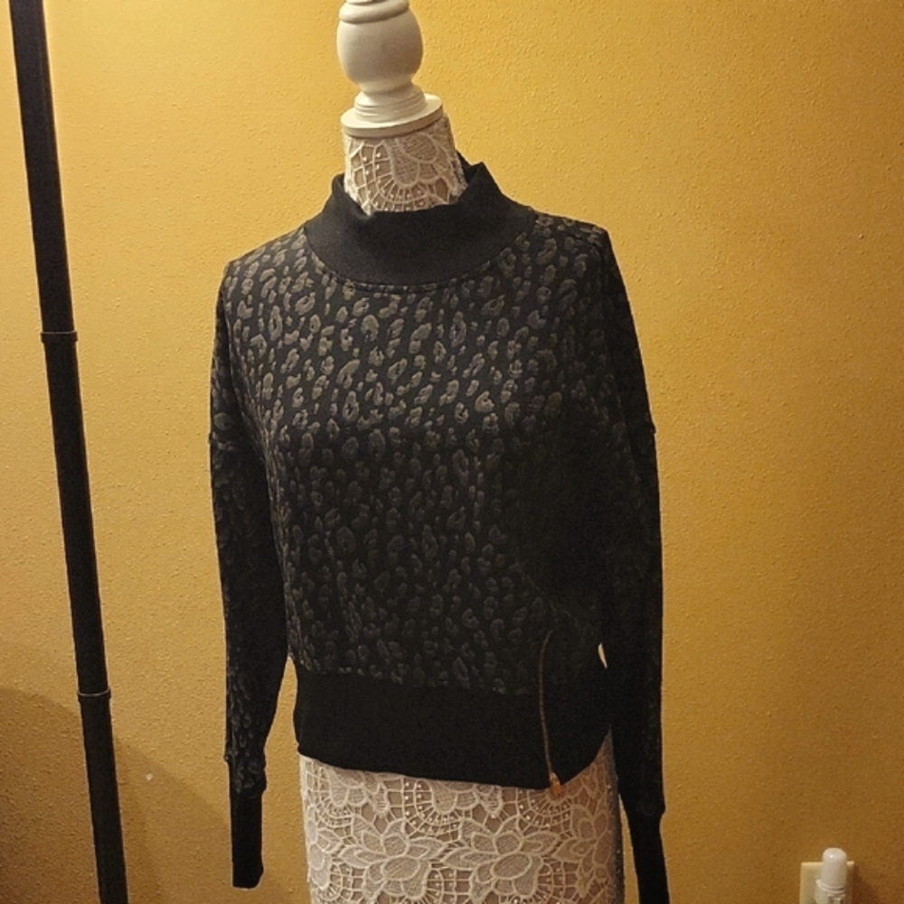 Old Navy Black Animal Print Top with Textured Knit